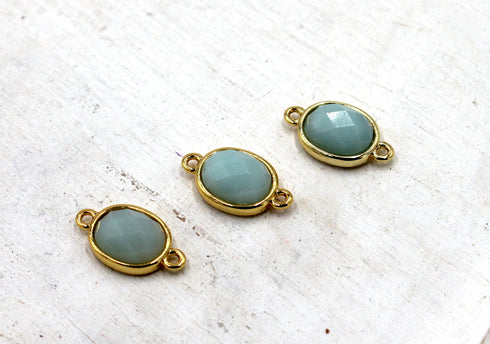 Blue Chalcedony Faceted Hexagon Brass Connector, 11mm × 12mm, Sold As 1 Piece.